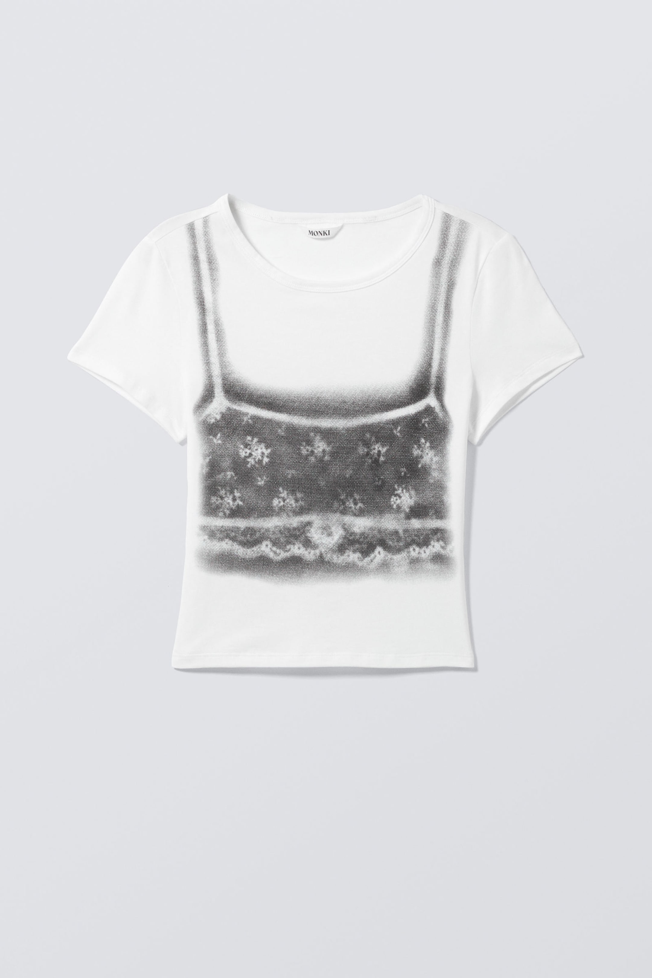 White - Lingerie Top Print - Cropped t-shirt - 3