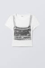 White - Lingerie Top Print - Cropped t-shirt - 3