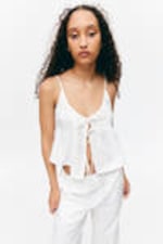 White - Cotton Poplin Tie-Front Pyjama Top - 1
