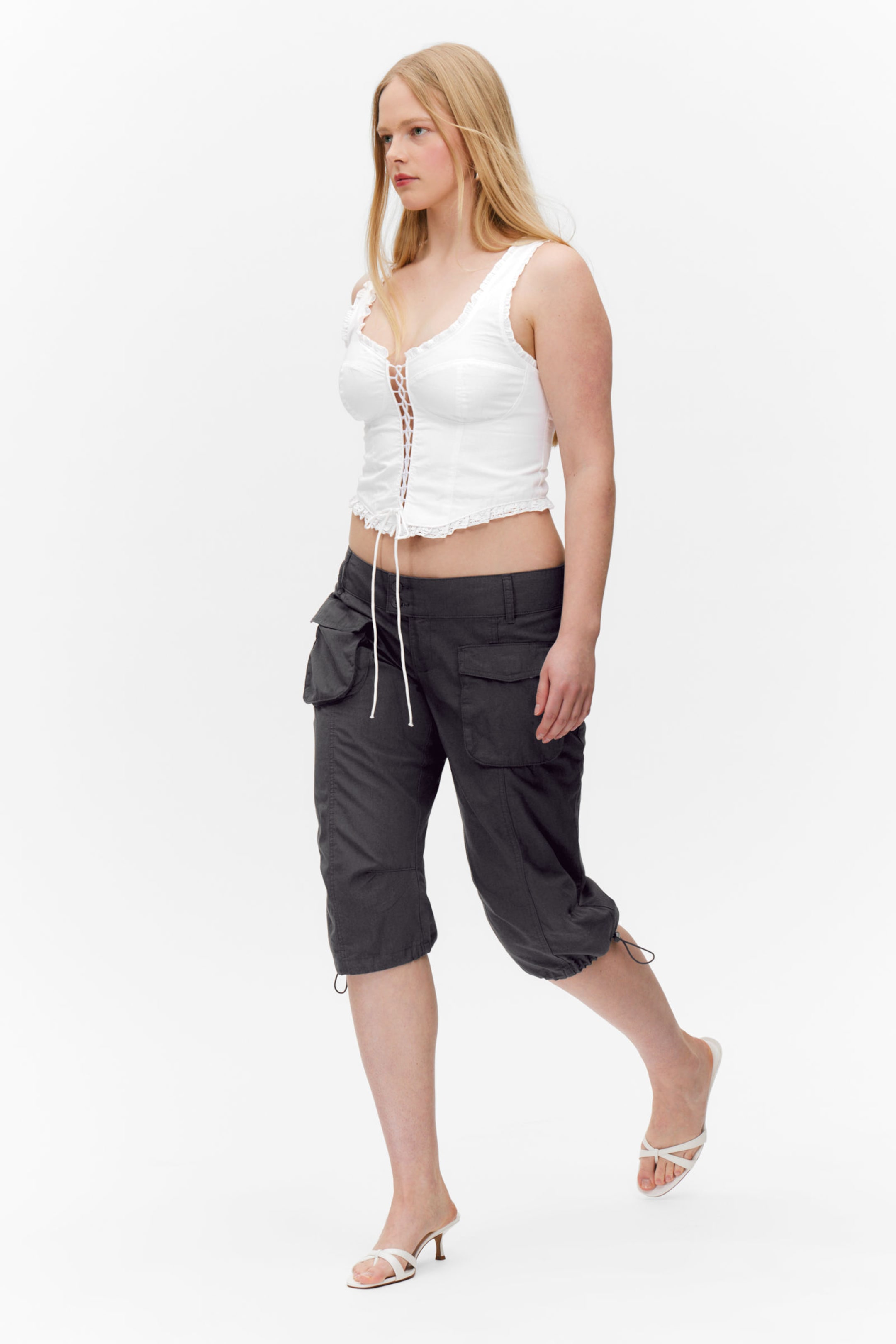 #49474C - Ultra-Low Rise Cargo Capri Trousers - 2