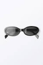 Black - Black Lenses - Slim Oval Tinted Sunglasses - 0