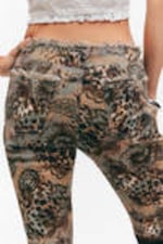 Paisley Patterned - Frayed Low Waist Twill Trousers - 3