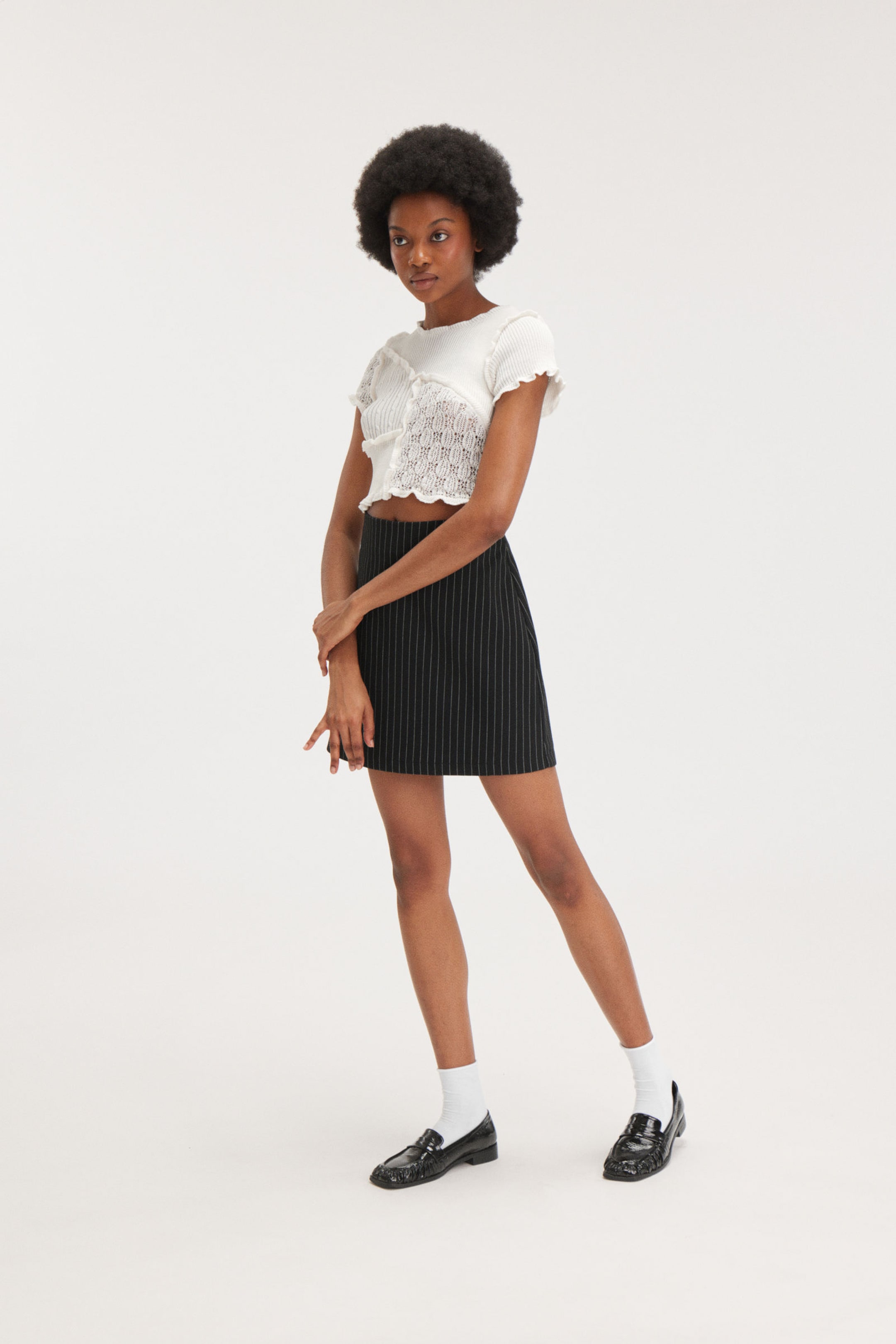 Black pinstripe - A-line mini skirt - 1