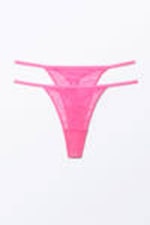 Bright Pink - 2-pack Lacey Lace Thongs - 0