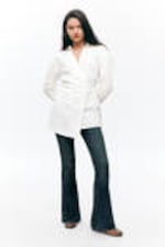 White - Long-Sleeved Mini Wrap Shirt Dress - 1