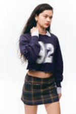 Dark Blue - 92 - Cropped Long-Sleeved T-shirt - 1