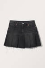Washed Black - Pleated Mini Denim Skirt - 3