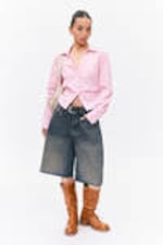 Striped Pink - Cropped Open Back Shirt - 0