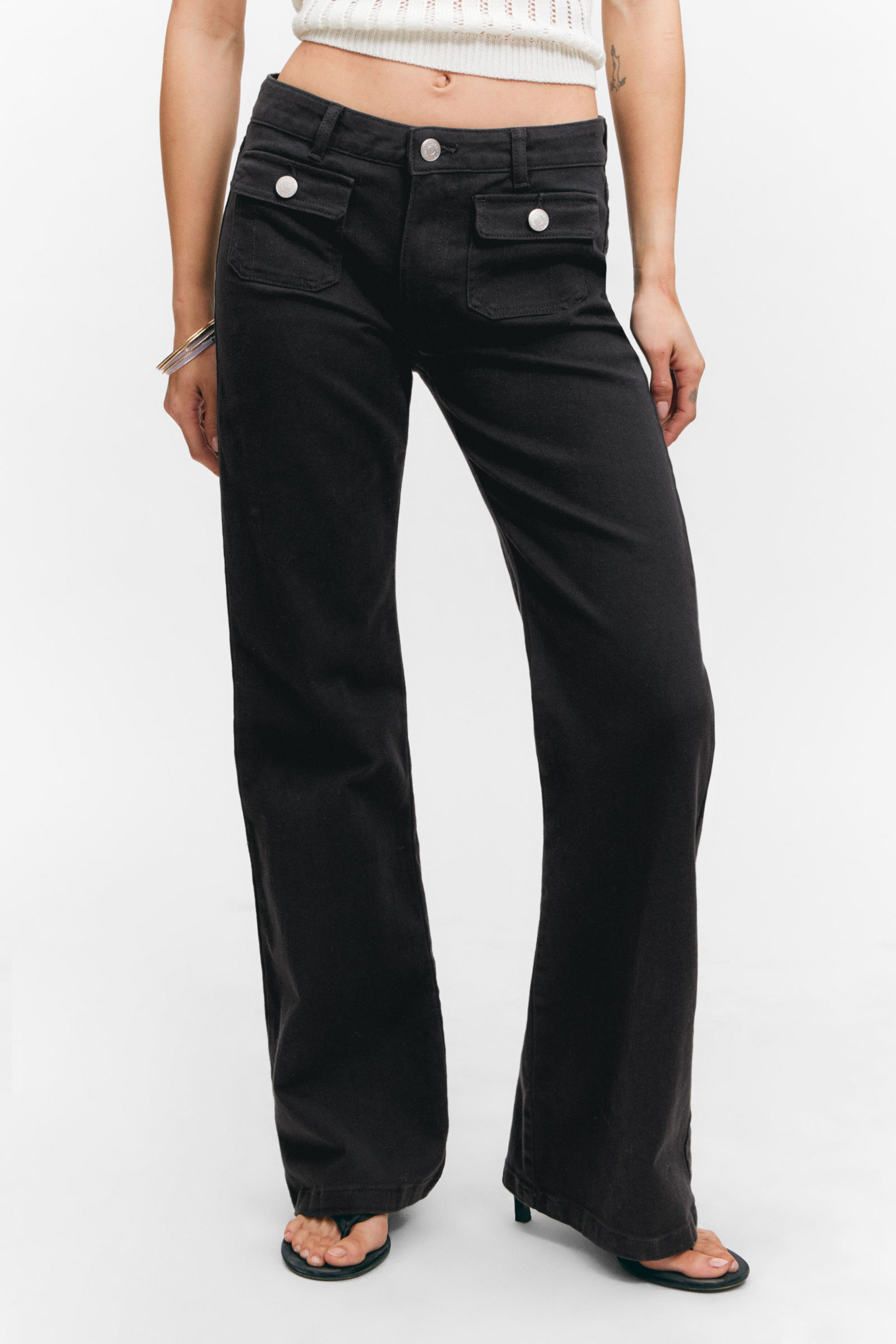 #33363A - Low Waisted Bootcut Twill Trousers - 2