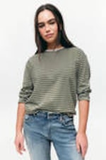 Striped Khaki - Boxy Sleeve T-Shirt - 0