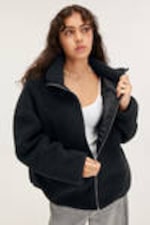 Black - Loose Fleece Zip Jacket - 1