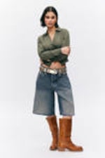 Desert Blue - Peggy Low Waist Loose Baggy Leg Denim Shorts - 0