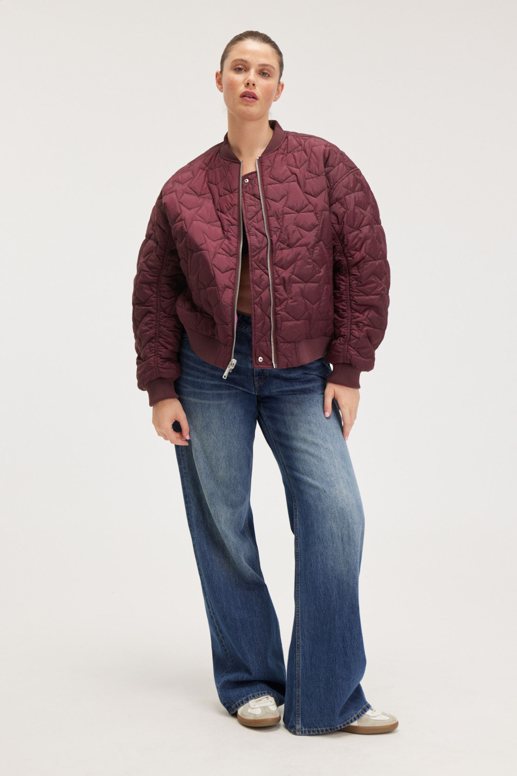 Dark Red/Hot Pink - Loose Reversible Bomber Jacket - 0