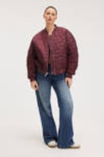 Dark Red/Hot Pink - Loose Reversible Bomber Jacket - 0