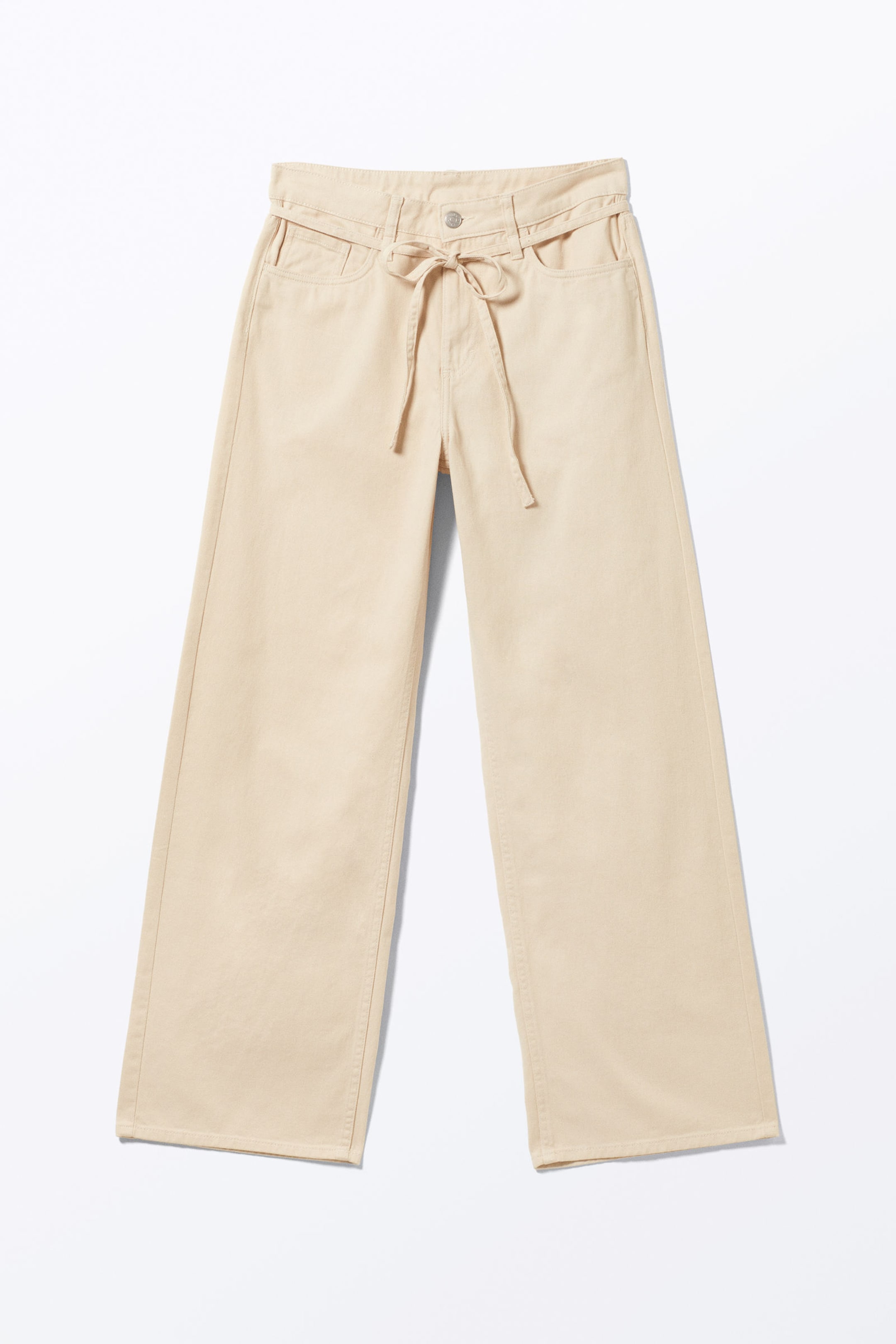Light Beige - Low Waisted Relaxed Twill Trousers - 3