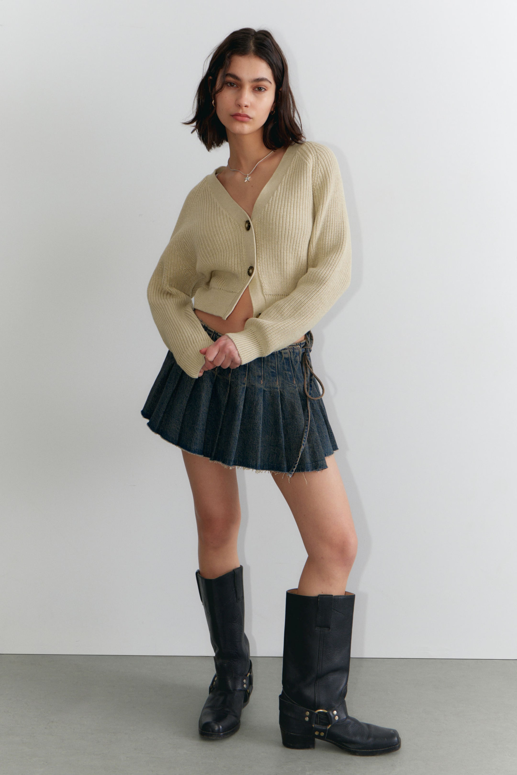 Beige - Chunky cropped cardigan - 0