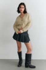 Beige - Chunky cropped cardigan - 0