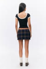 Black - White Binding - Short-Sleeved Cowl Neck Top - 2