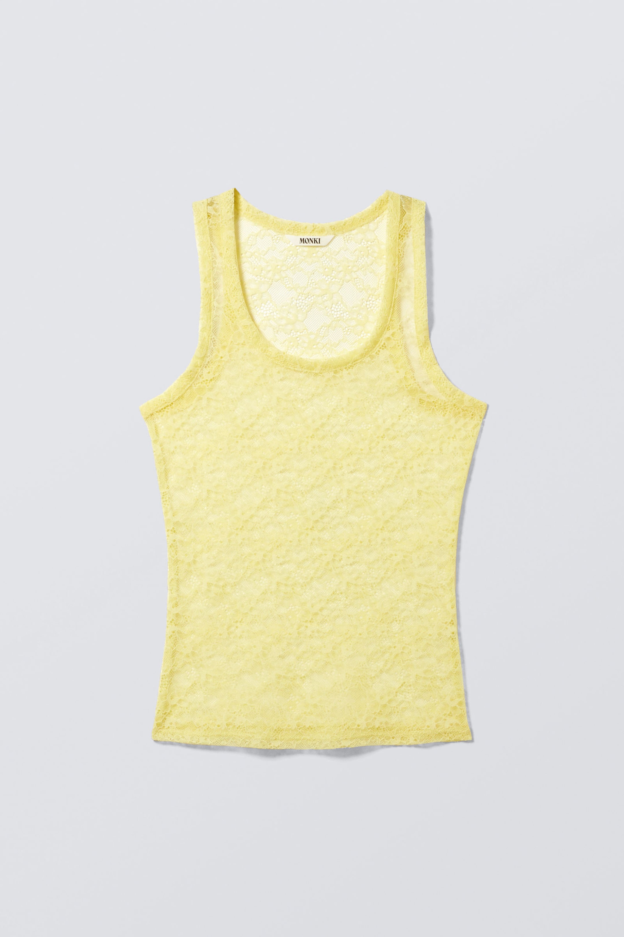Light Yellow - Sheer Lace Sleeveless Tank Top - 4