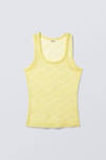 Light Yellow - Sheer Lace Sleeveless Tank Top - 4