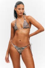 Tiger-striped - Printed Triangle Halter Bikini Top - 0