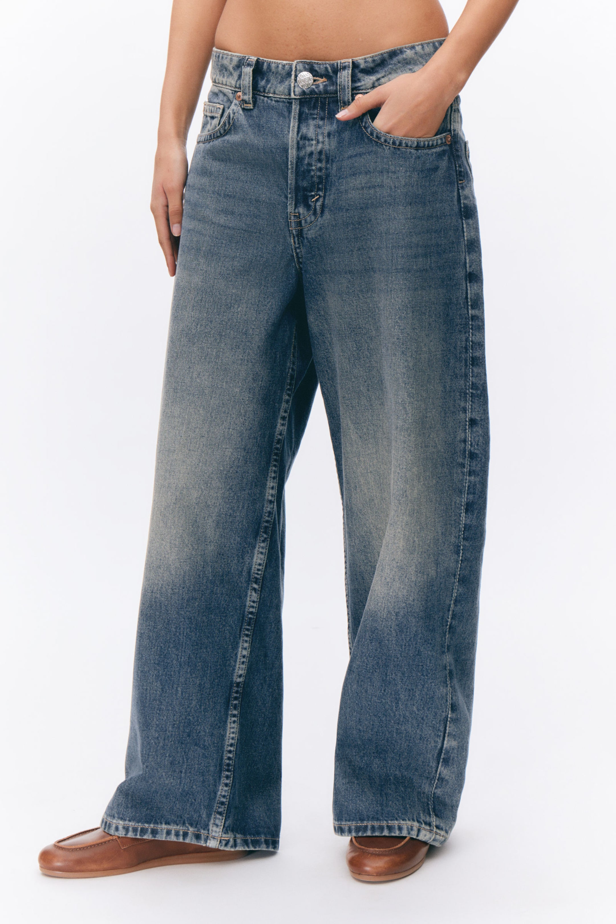 Desert Blue - Medium Blue - Peggy Low Waist Loose Baggy Leg Jeans - 1