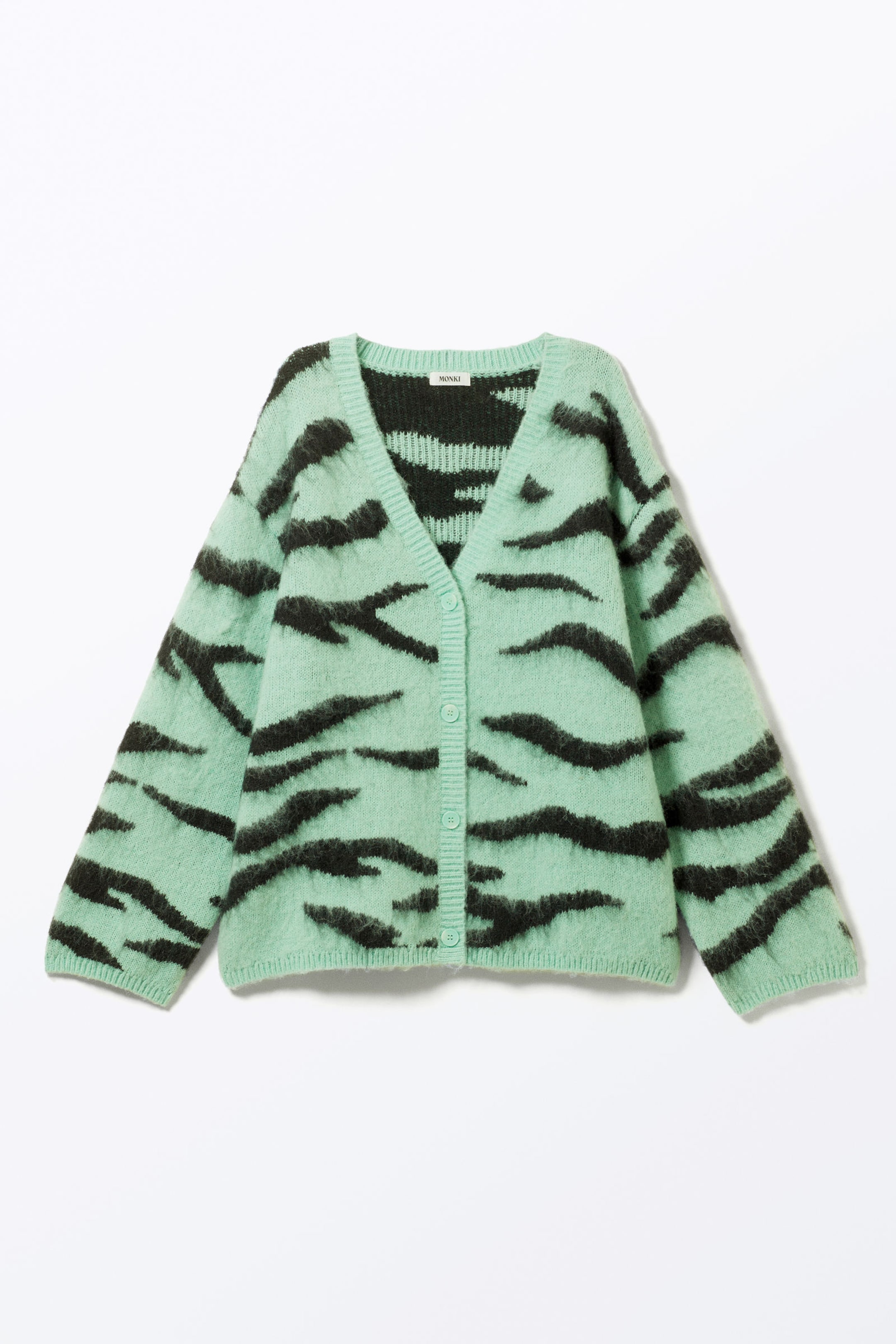 Light Green Zebra Print - Fluffy knit cardigan - 3