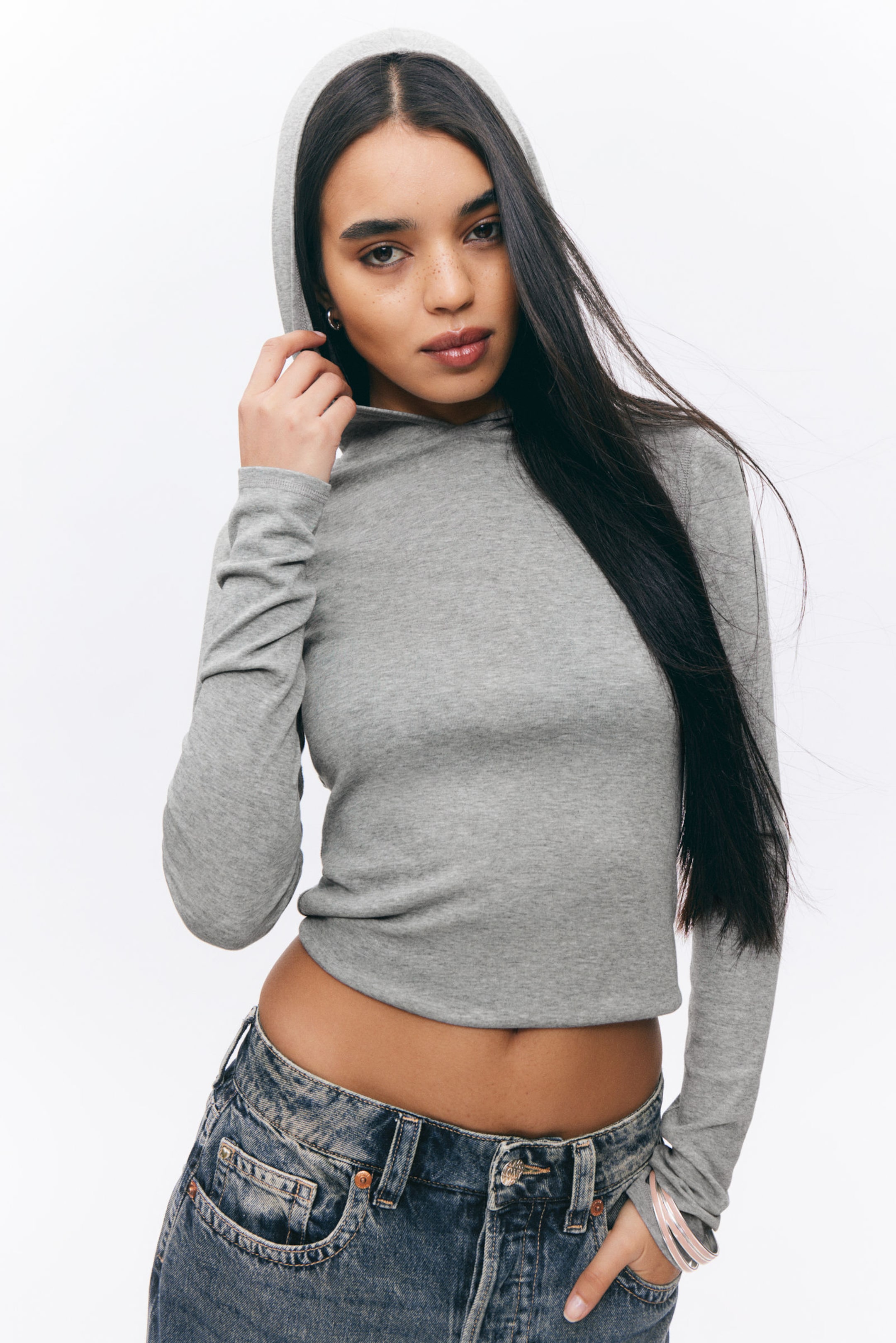 #969696 - Long-Sleeved Hooded Top - 2