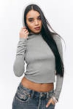 Grey Melange - Long-Sleeved Hooded Top - 1