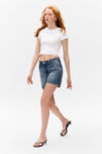 Mountain Blue - Medium Blue - Aimo Mid-Rise Straight Leg Denim Shorts - 2