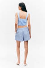 Striped Light Blue - Cropped Cotton Poplin Corset Top - 2