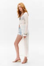 White - Open-Knit V-neck Maxi Cardigan - 2