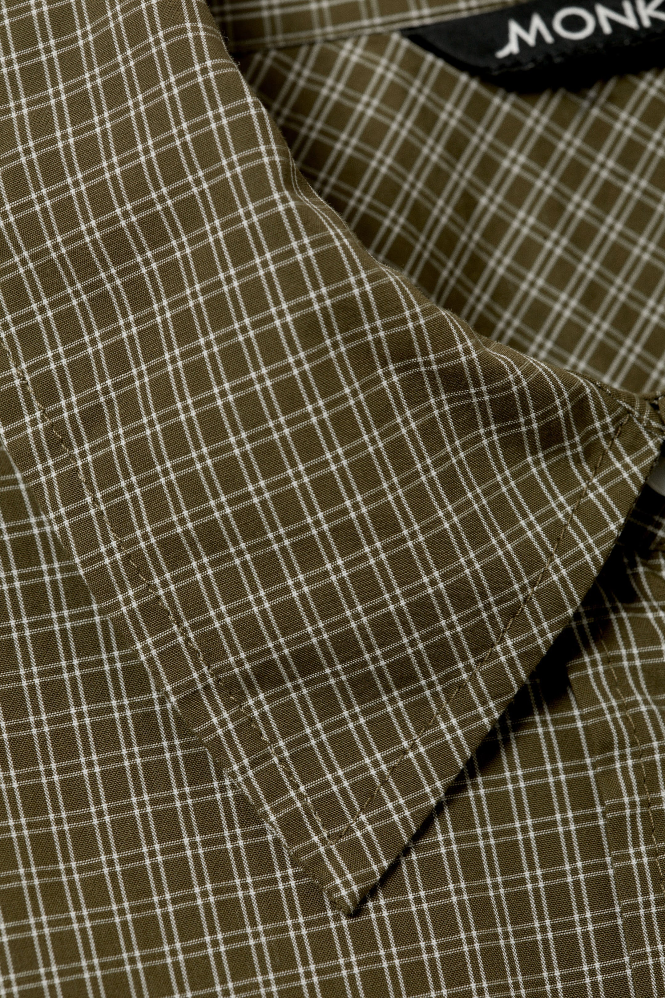 Checked Dark Khaki Green - Long-Sleeved Oversized Poplin Shirt - 5