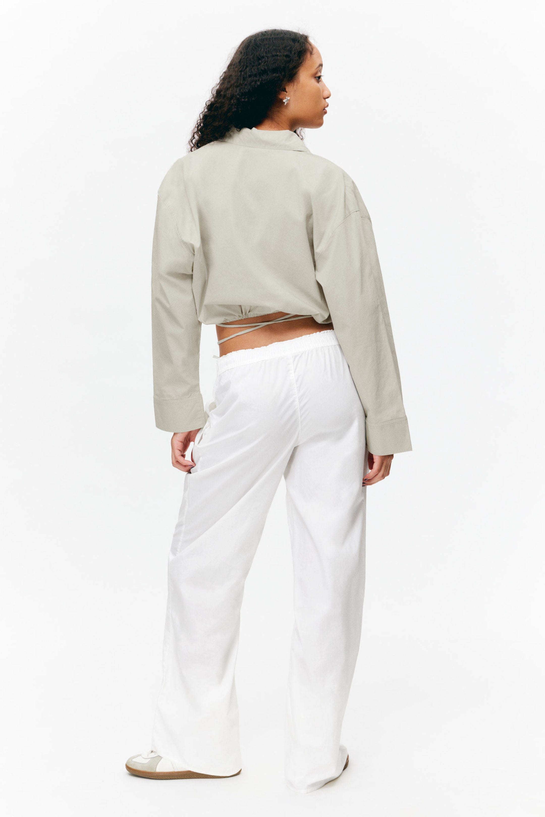 White - Wide Leg Cotton Poplin Pyjama Trousers - 2