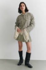 Khaki Green - Cropped Boxy Twill Jacket - 2