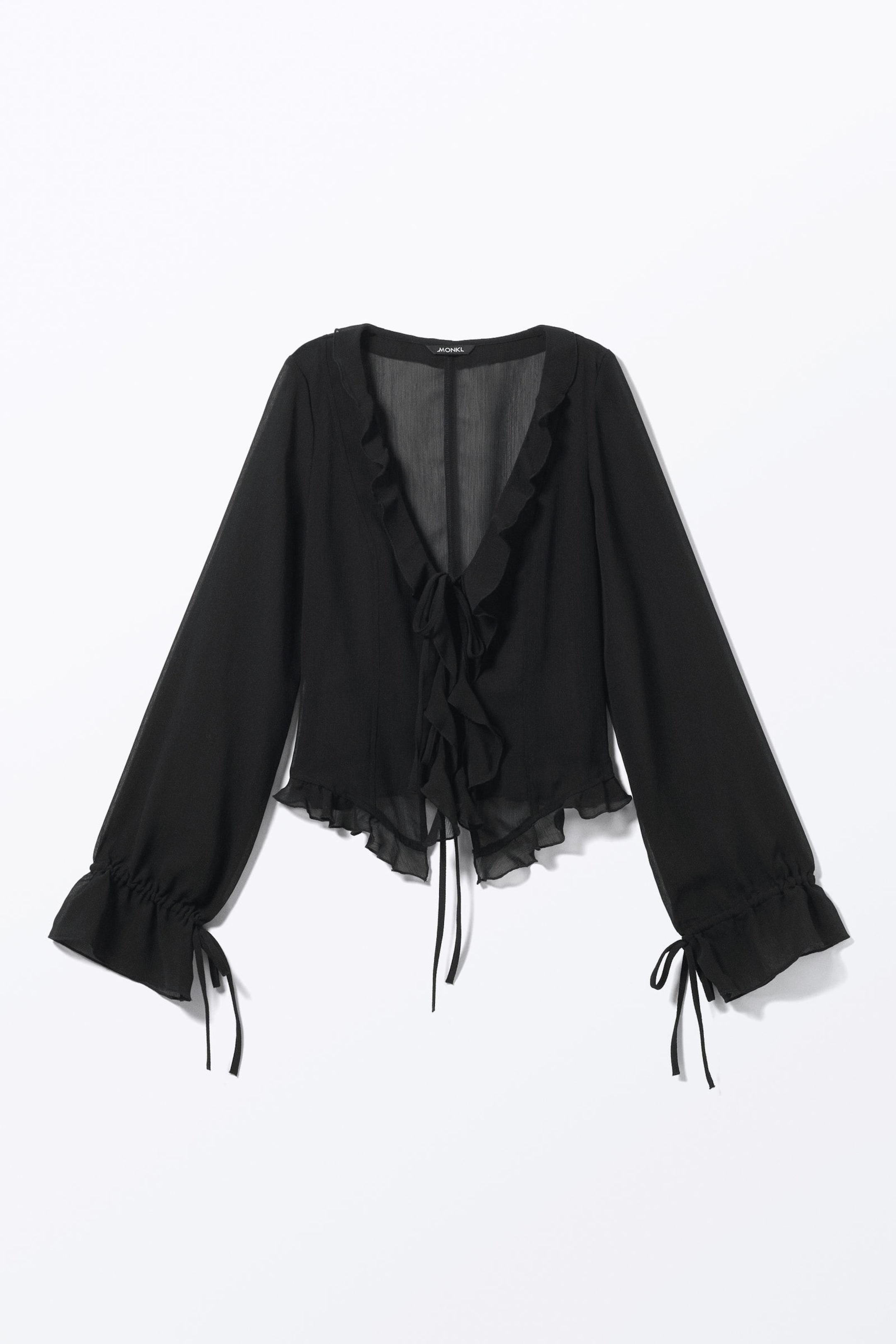 Black - Sheer Chiffon Tie Blouse - 3