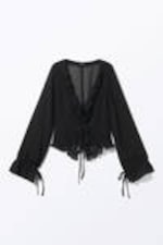 Black - Sheer Chiffon Tie Blouse - 3