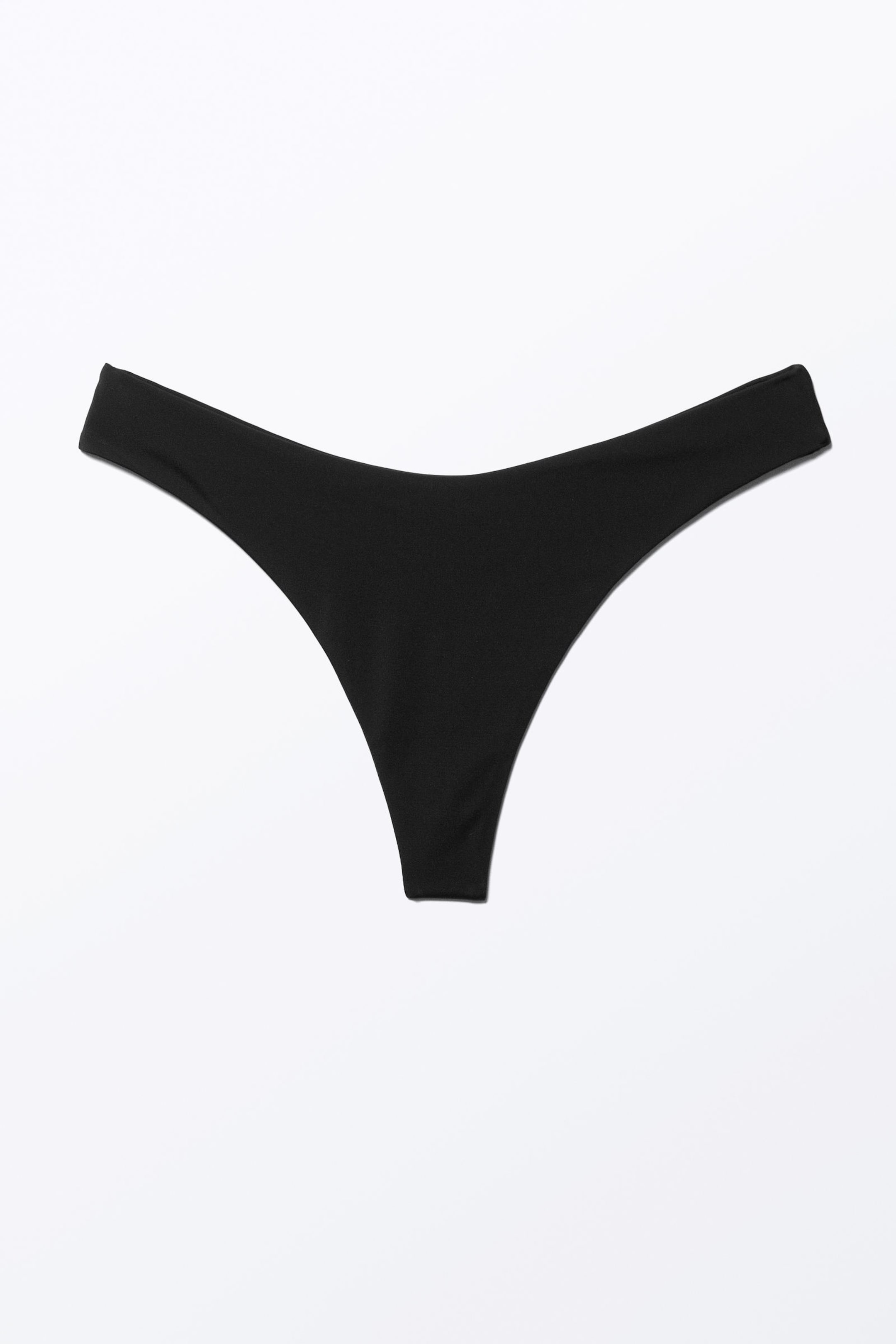 Black - V-Shaped Thong Bikini Bottoms - 3