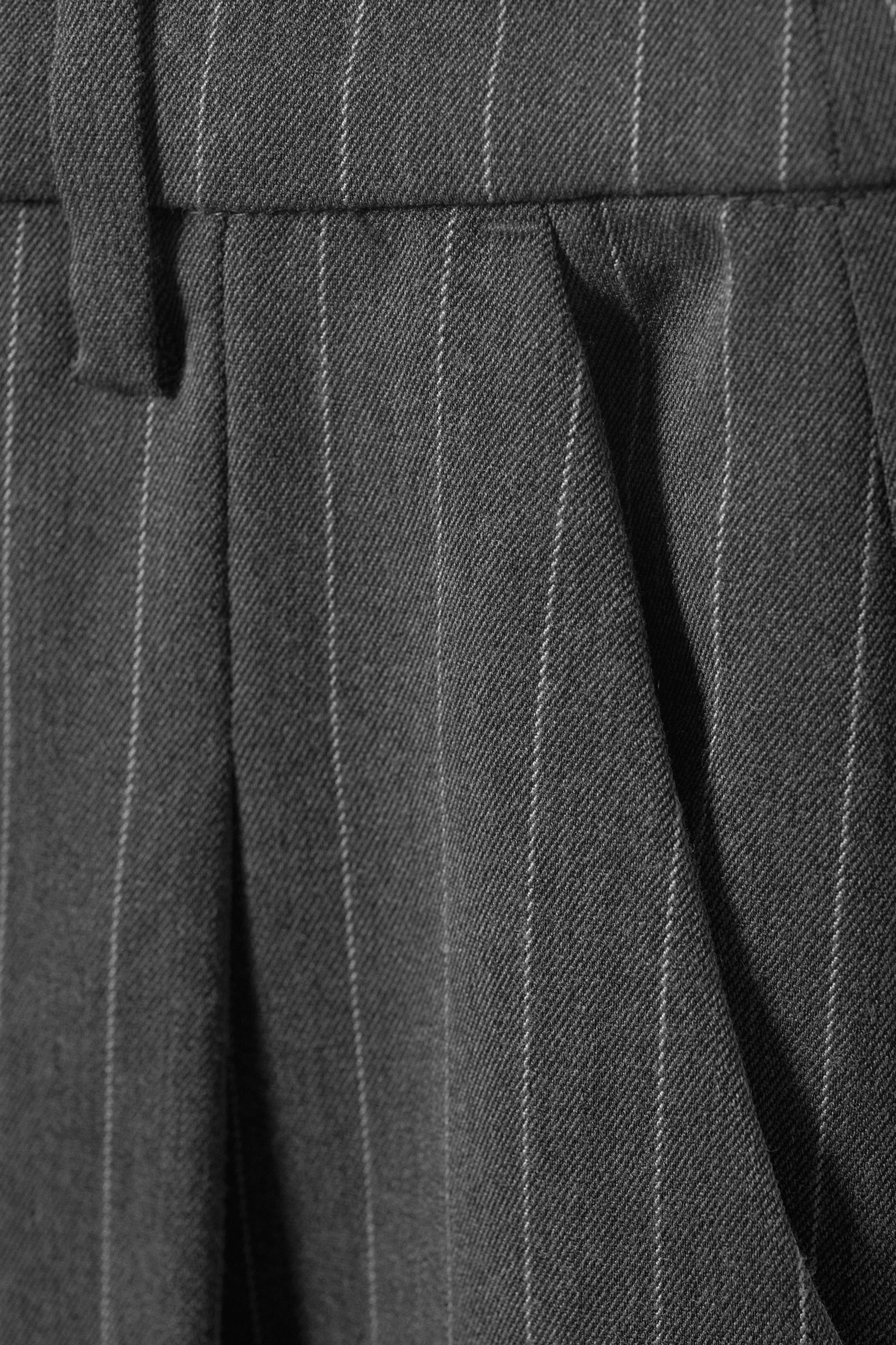 Striped Dark Grey - Pleated High Waist Wide Leg Suiting Trousers - 4