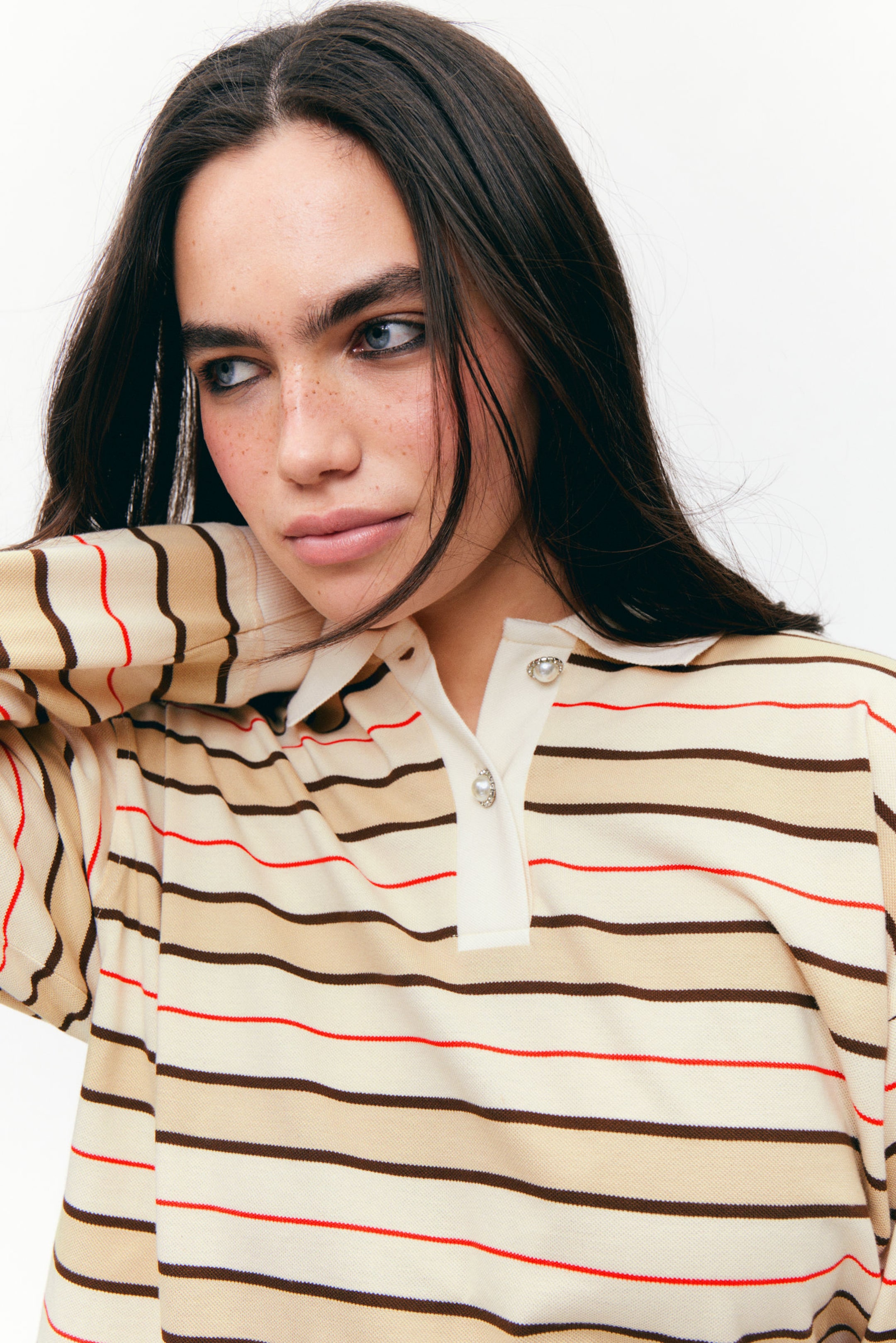 Striped Beige - Long Sleeve Rugby Polo Top - 1