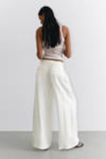 White Satin - Pleated High Waist Wide Leg Suiting Trousers - 2