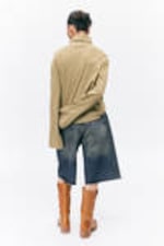 Mustard & Mint Stripes - Boxy Long-Sleeved Mock Turtleneck Top - 2