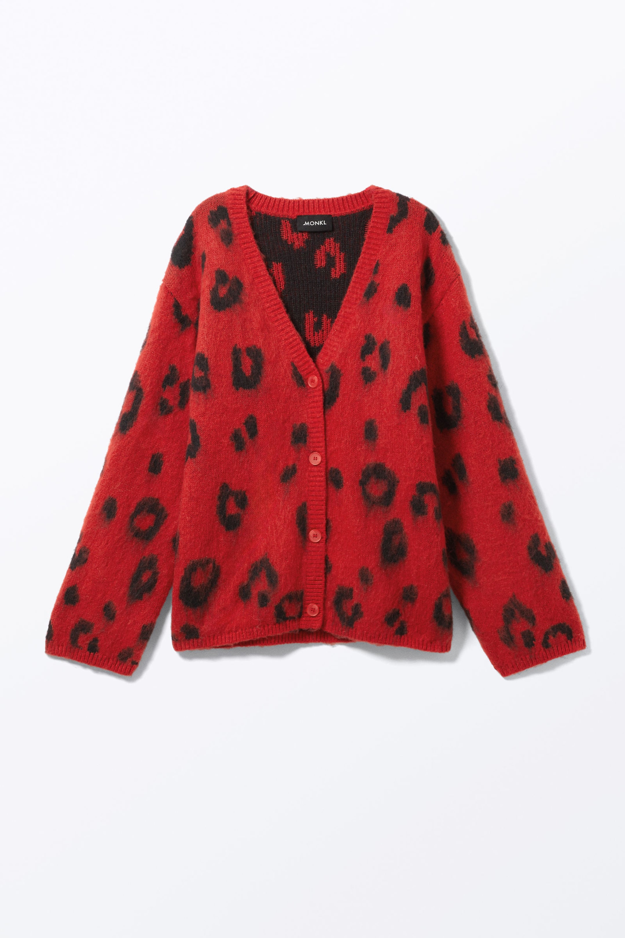 Red - Leopard - Fluffy knit cardigan - 4
