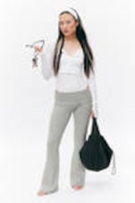 Grey Melange - Low Waist Flared Pyjama Trousers - 0