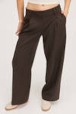 Dark Brown - Low waist wide leg tailored trousers - 0