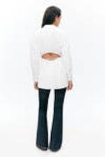 White - Long-Sleeved Mini Wrap Shirt Dress - 2