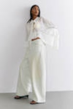 White - Flared Frill-Sleeved Tie-Neck Blouse - 2