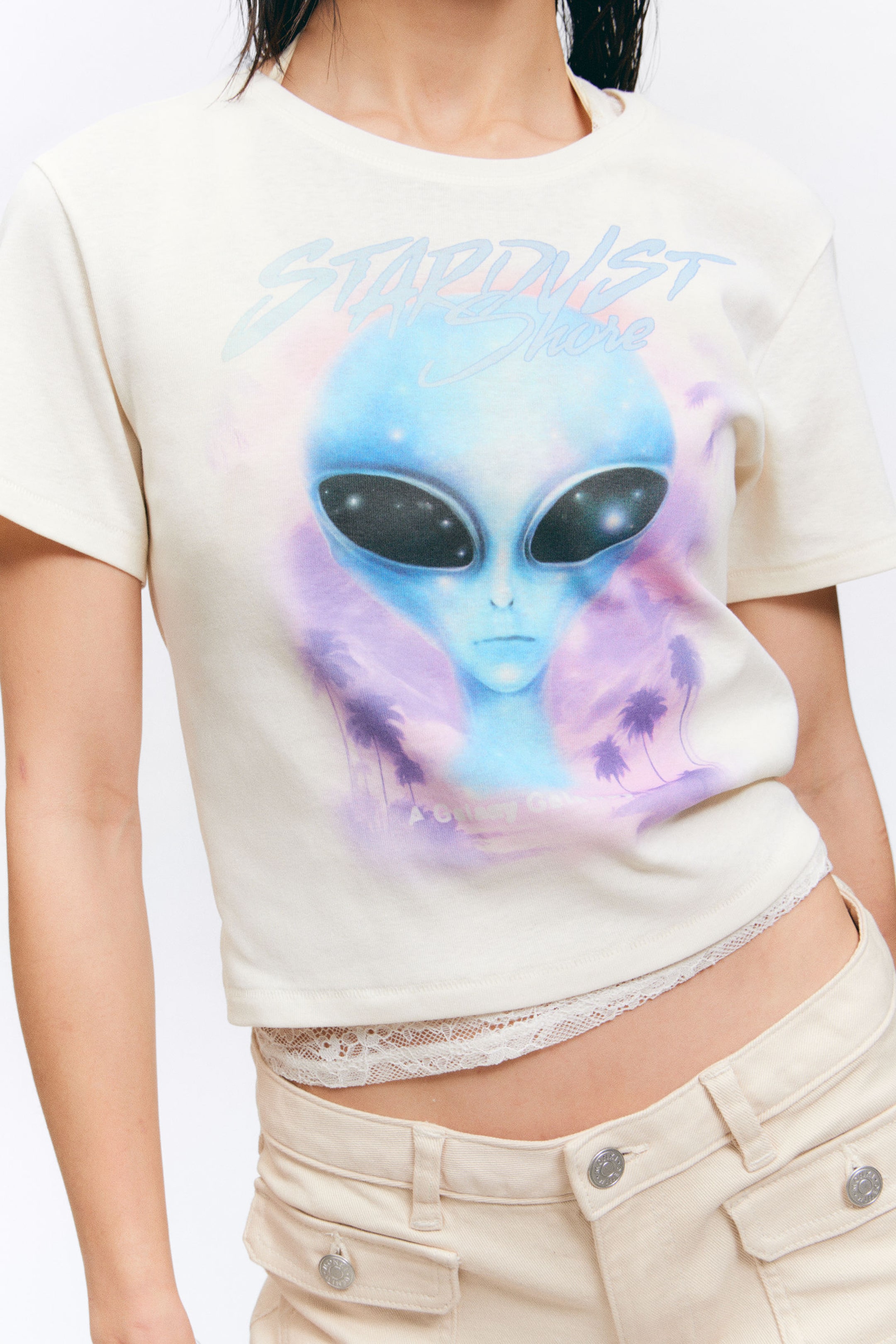 #ECE9E2 - Cropped Printed Cotton T-Shirt - 2