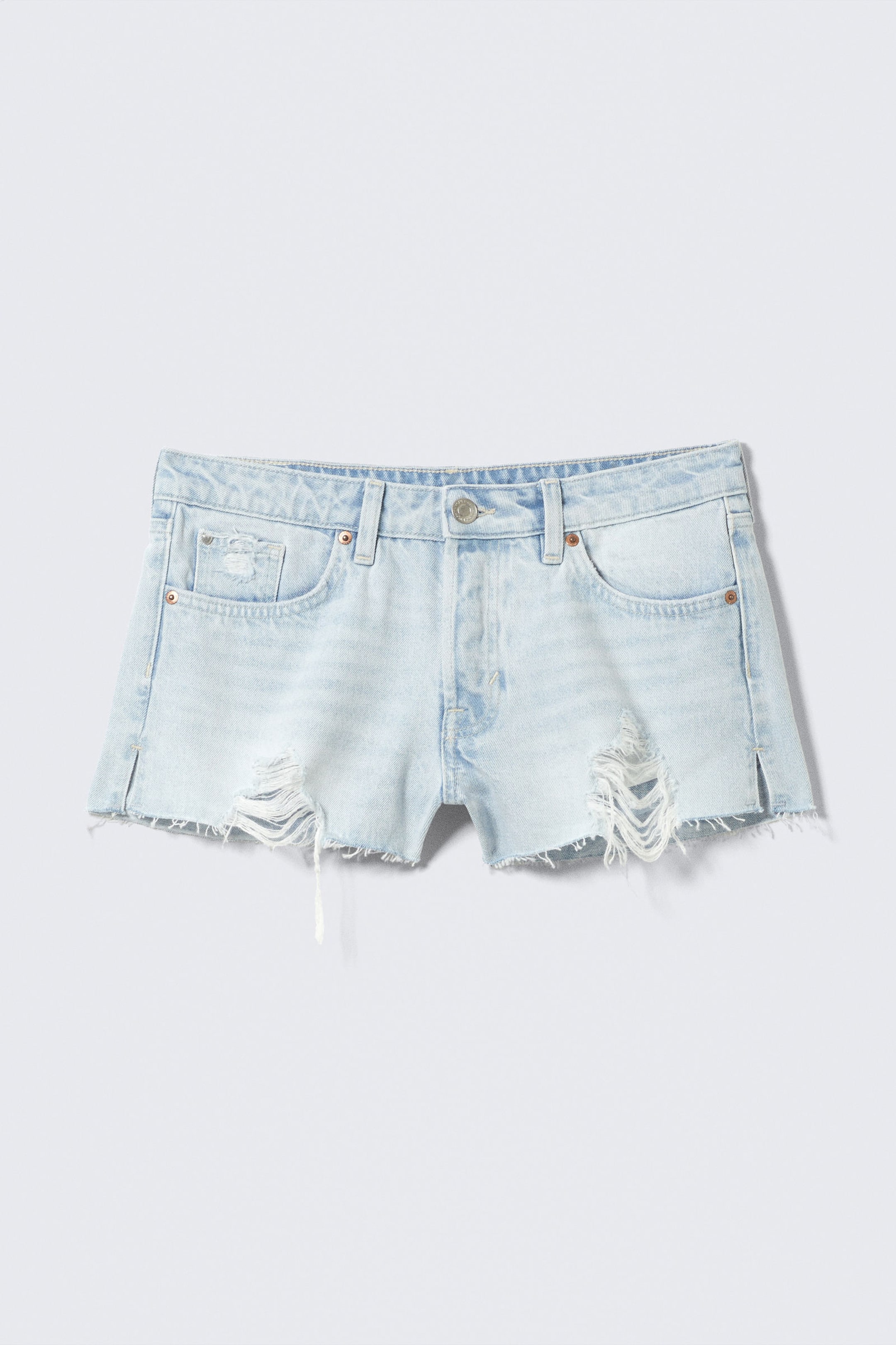 Fluid Blue - Light Blue - Low Rise Raw Hem Mini Denim Shorts - 4