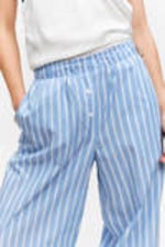 Striped Blue - Wide-Leg Cotton Twill Trousers - 3